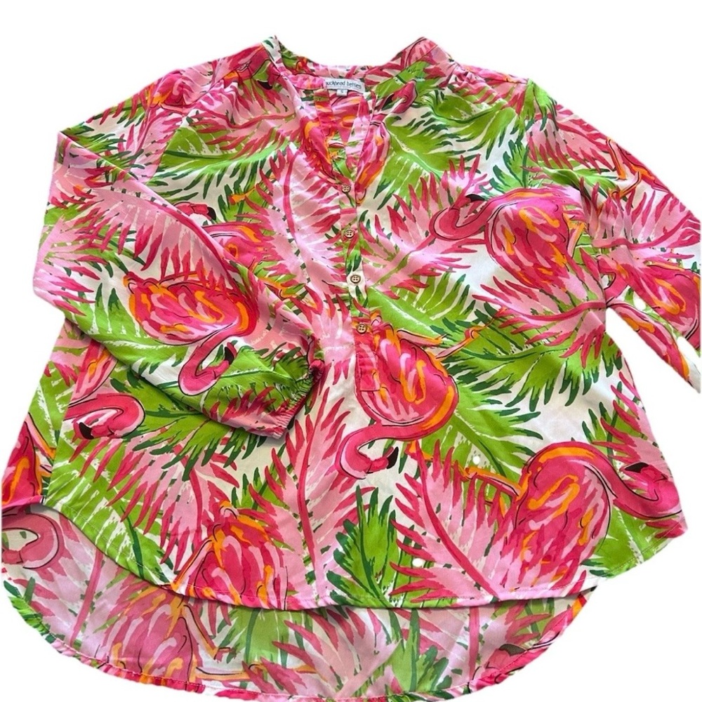 Flamingo Pink and Green Women's Blouse